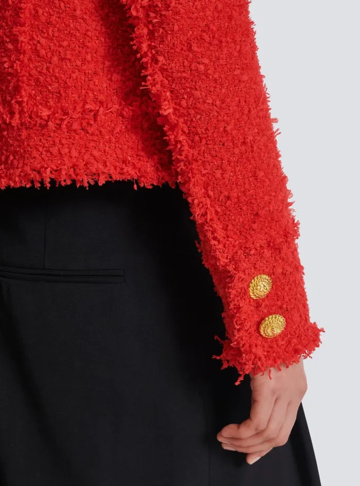 Cropped Tweed Jacket Red Women Balmain Jackets And Blazers