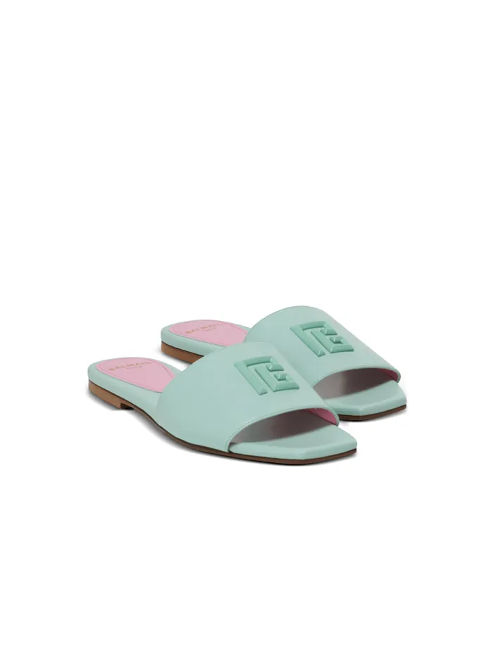 Dafne PB Mules In Calfskin Blue Women Balmain Flat Shoes