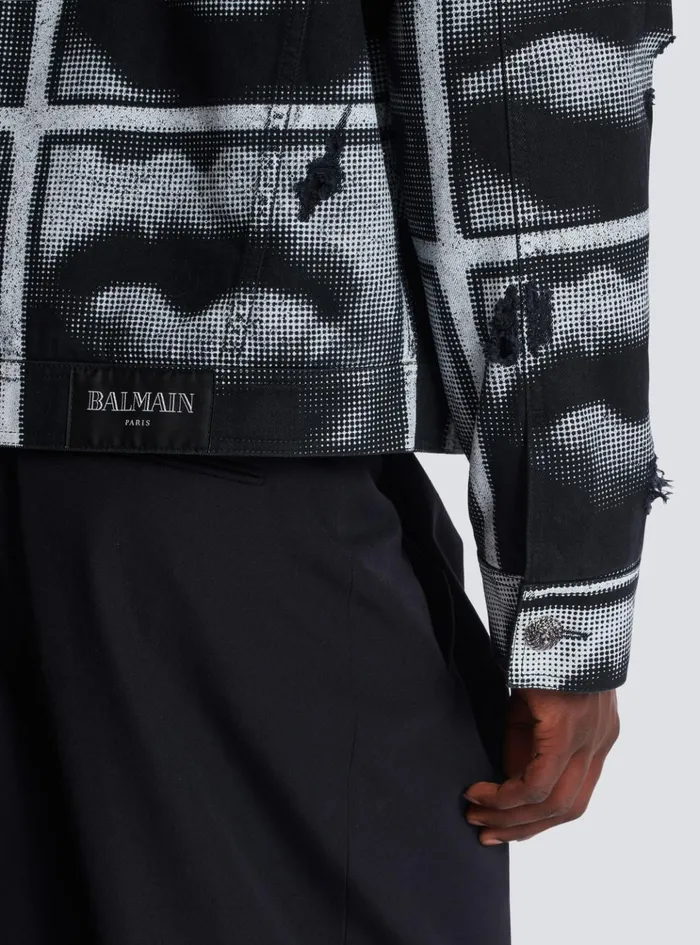 Denim Jacket With Lips Print Black Men Balmain Outerwear
