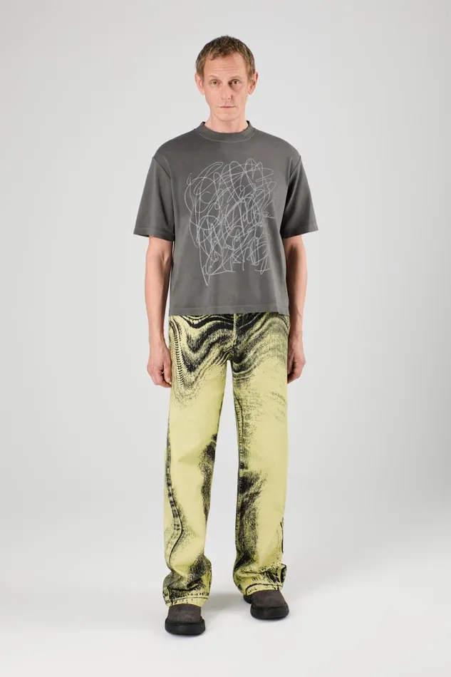 Denim Men Camper Denim Jeans YellowBlack Distorted Print Denim Jeans