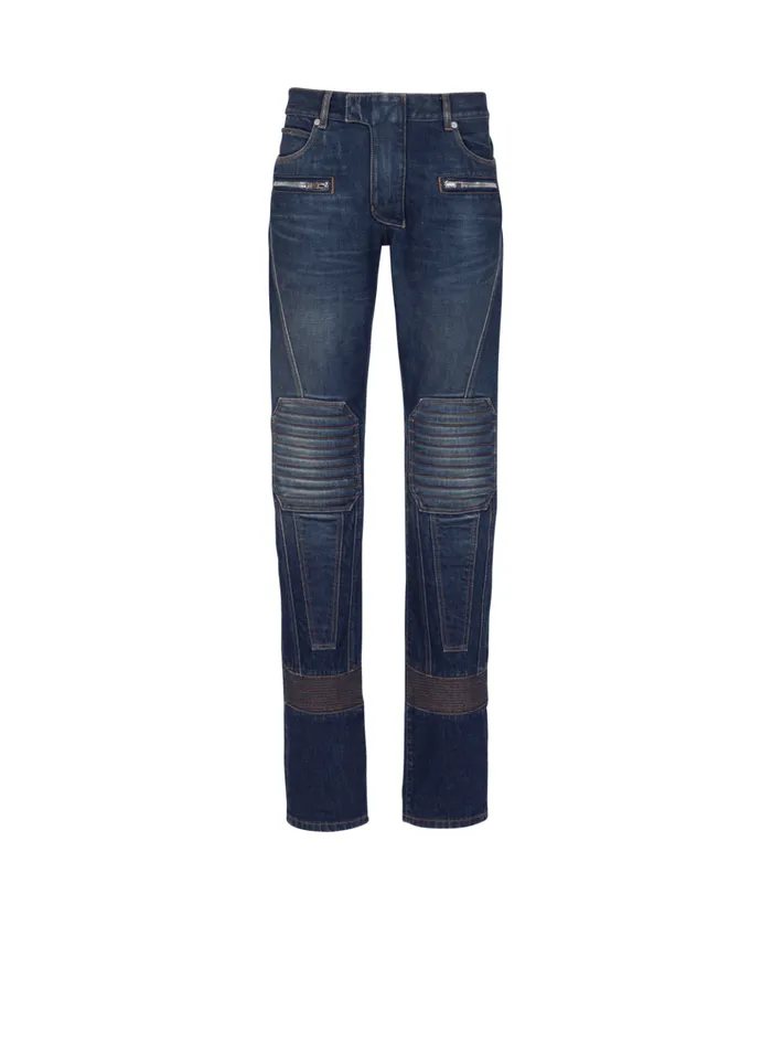 Denim Straightleg Biker Jeans Navy Men Balmain Denim