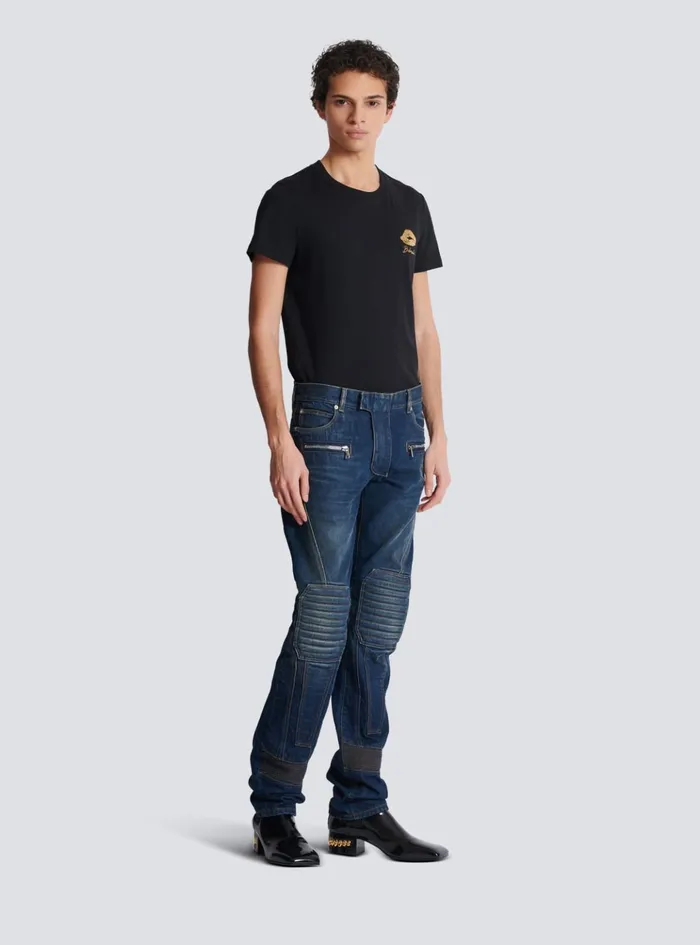 Denim Straightleg Biker Jeans Navy Men Balmain Denim