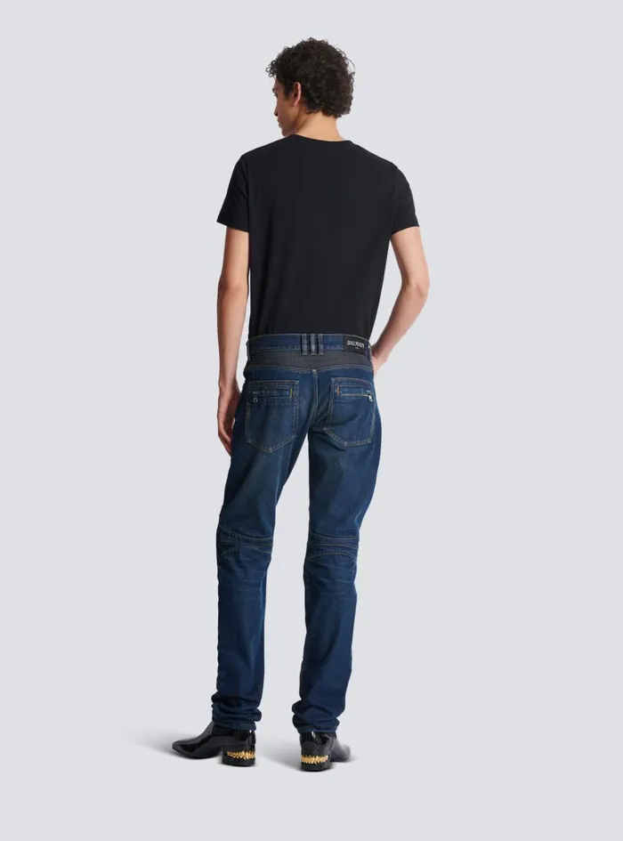 Denim Straightleg Biker Jeans Navy Men Balmain Denim