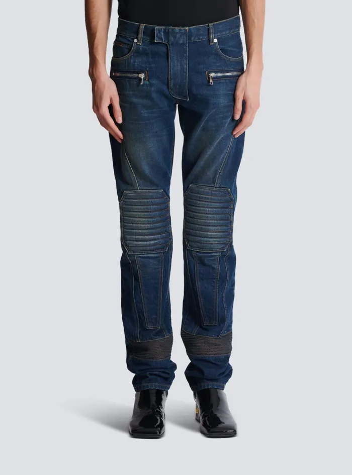 Denim Straightleg Biker Jeans Navy Men Balmain Denim