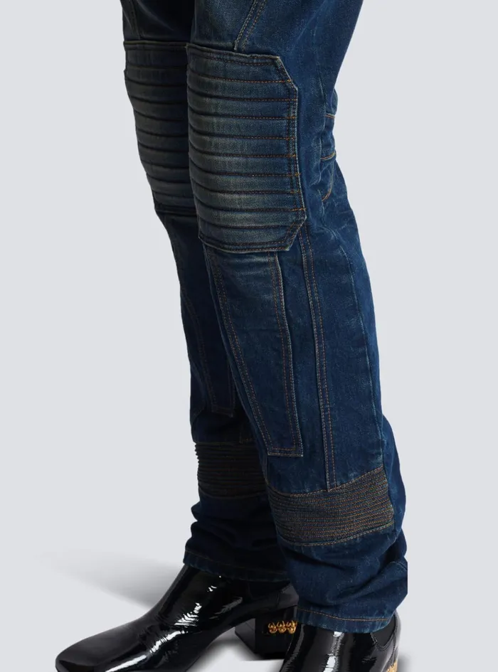 Denim Straightleg Biker Jeans Navy Men Balmain Denim