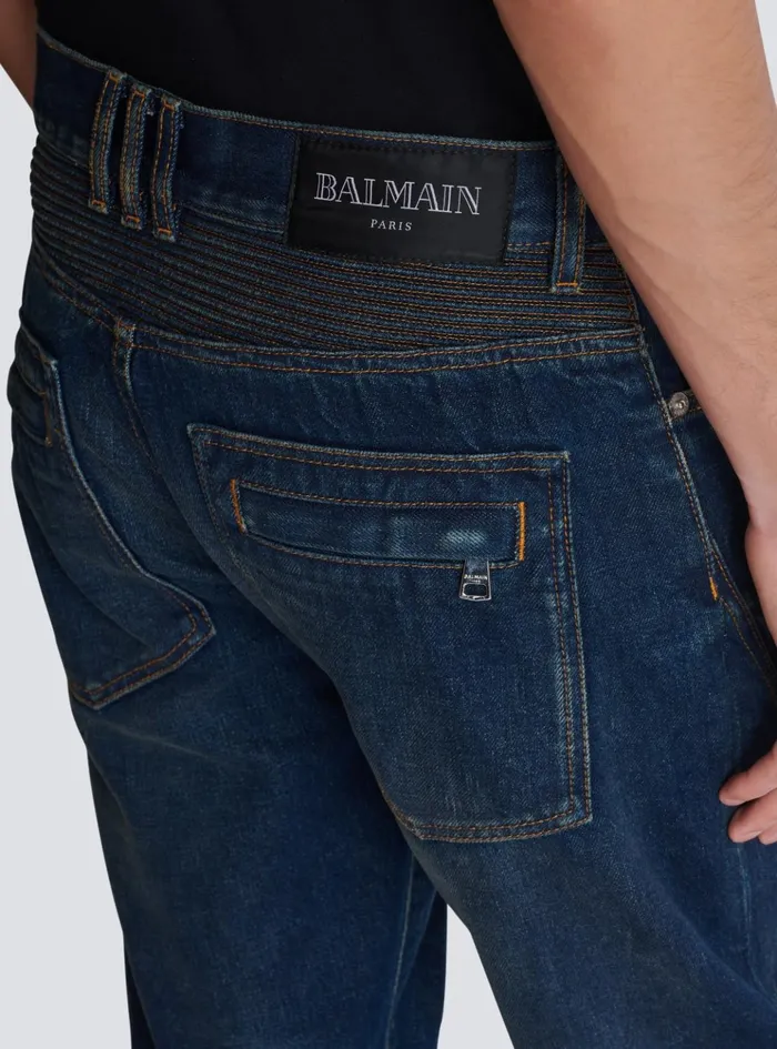 Denim Straightleg Biker Jeans Navy Men Balmain Denim
