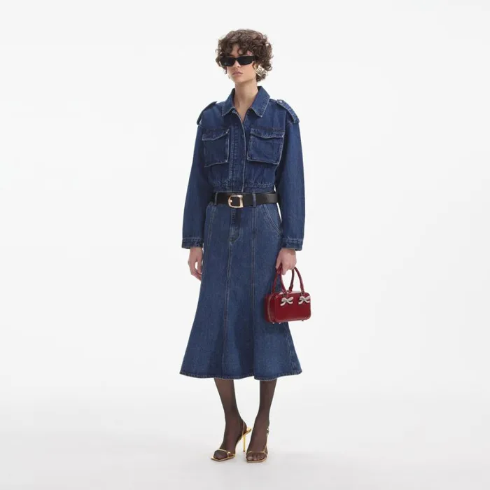 Denim Utility Cropped Jacket Women Self Portrait Outerwear Denim Utility Cropped Jacket Women Self Portrait Outerwear