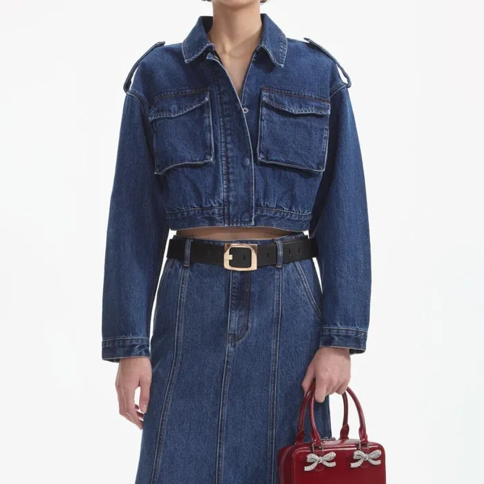 Denim Utility Cropped Jacket Women Self Portrait Outerwear Denim Utility Cropped Jacket Women Self Portrait Outerwear