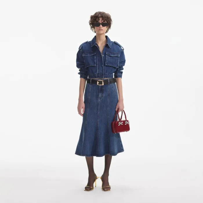 Denim Utility Cropped Jacket Women Self Portrait Outerwear Denim Utility Cropped Jacket Women Self Portrait Outerwear