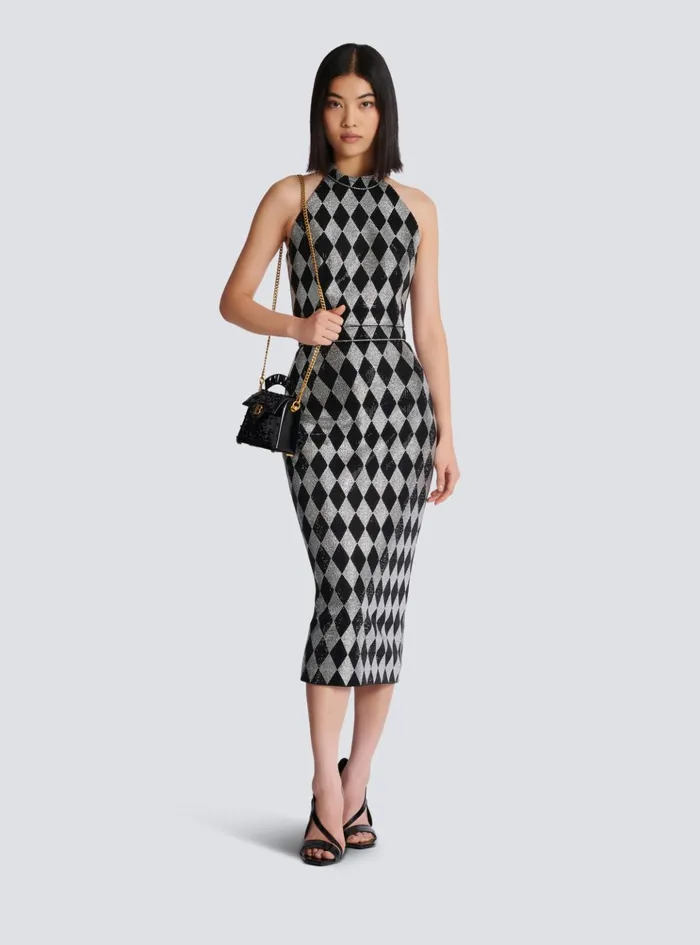 Diamond Rhinestone Midi Skirt Black Women Balmain Skirts