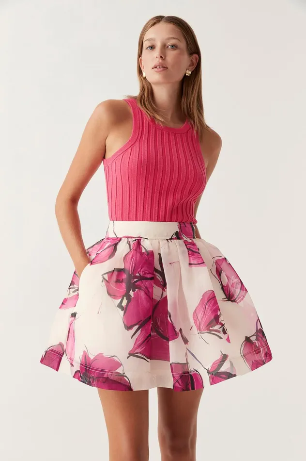 Dixie Flared Mini Skirt Falling Florals Women Aje Skirts