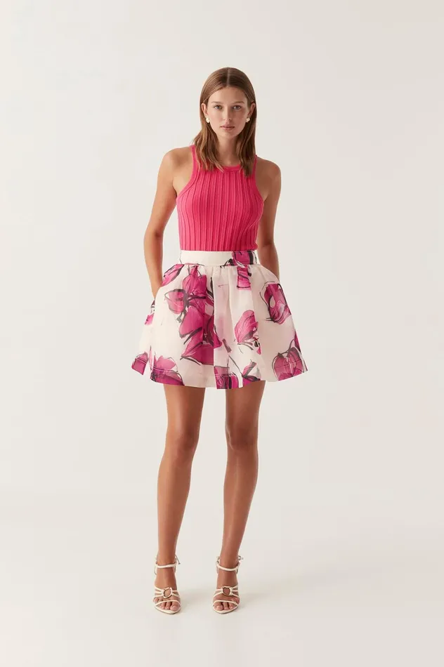 Dixie Flared Mini Skirt Falling Florals Women Aje Skirts