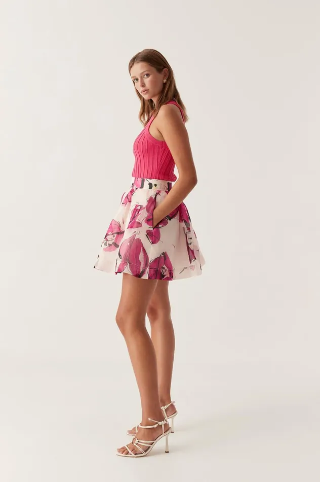 Dixie Flared Mini Skirt Falling Florals Women Aje Skirts