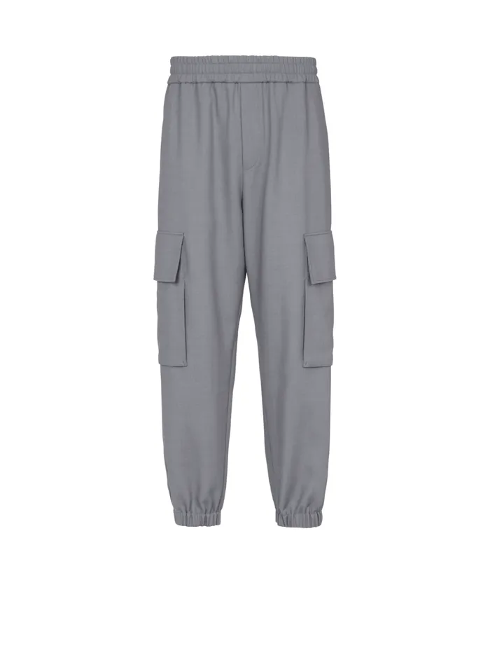 Double Crepe Wool Cargo Trousers Grey Men Balmain Trousers And Shorts