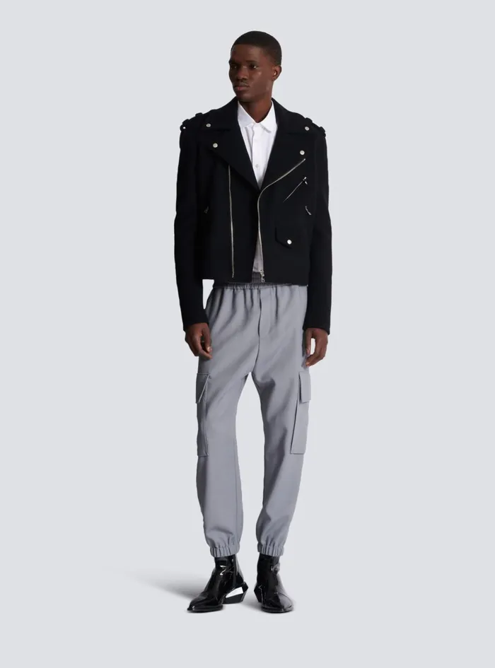 Double Crepe Wool Cargo Trousers Grey Men Balmain Trousers And Shorts