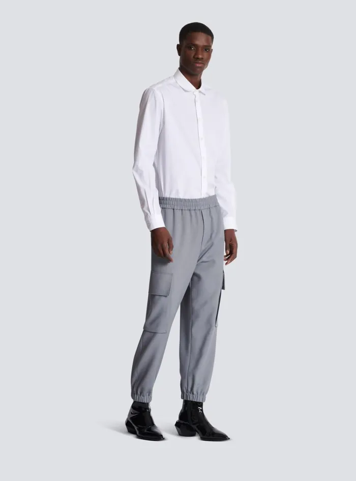 Double Crepe Wool Cargo Trousers Grey Men Balmain Trousers And Shorts