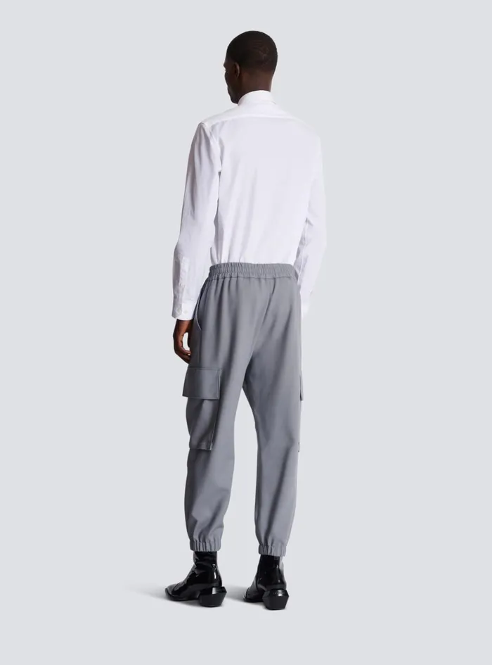 Double Crepe Wool Cargo Trousers Grey Men Balmain Trousers And Shorts