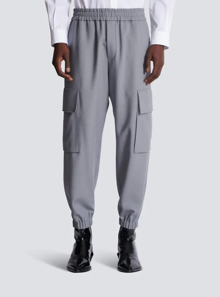 Double Crepe Wool Cargo Trousers Grey Men Balmain Trousers And Shorts