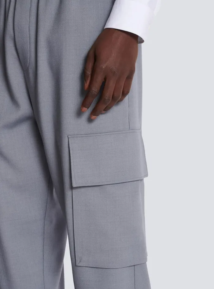 Double Crepe Wool Cargo Trousers Grey Men Balmain Trousers And Shorts