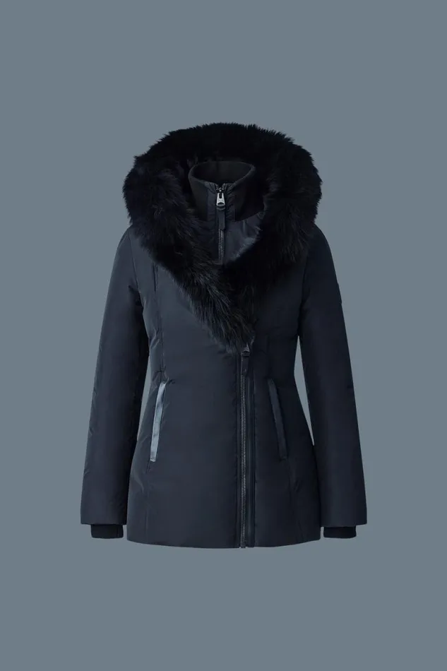 Downs and Jackets Women Mackage ADALI Down Coat With Blue Fox Fur Signature Mackage Collar Navygold