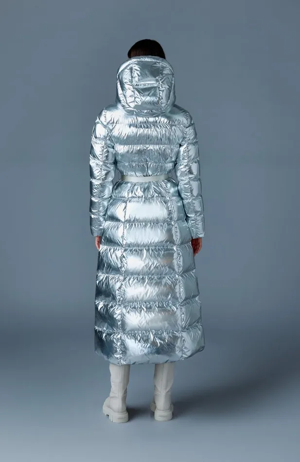 Downs and Jackets Women Mackage CALINAM Metallic Laminate Down Maxi Coat Silver Downs and Jackets Women Mackage CALINAM Metallic Laminate Down Maxi Coat Silver