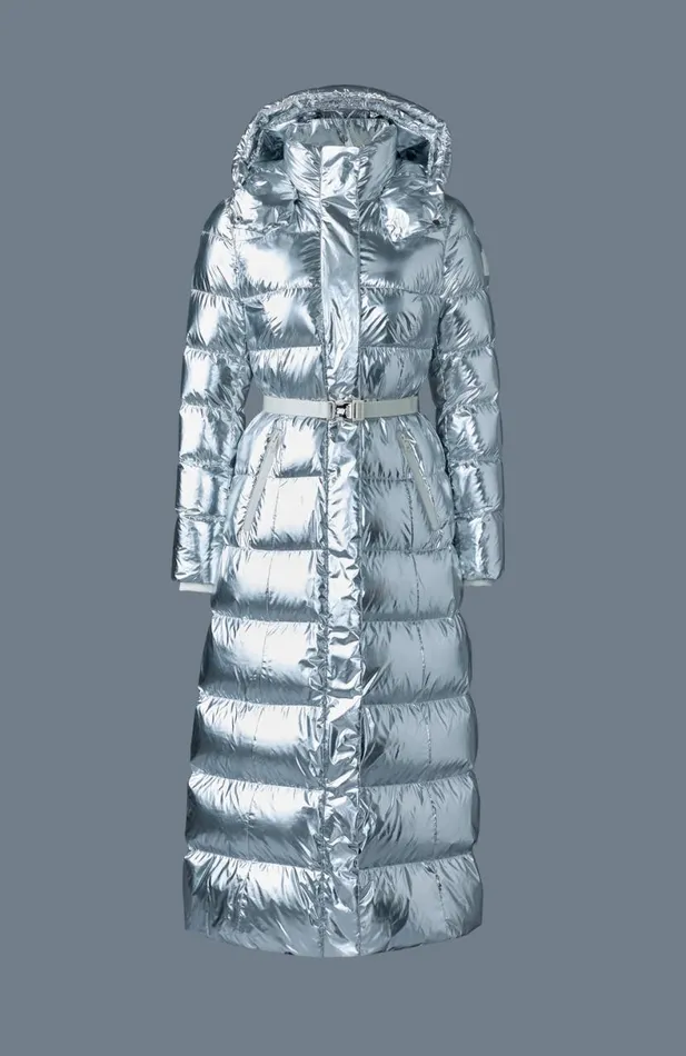 Downs and Jackets Women Mackage CALINAM Metallic Laminate Down Maxi Coat Silver Downs and Jackets Women Mackage CALINAM Metallic Laminate Down Maxi Coat Silver