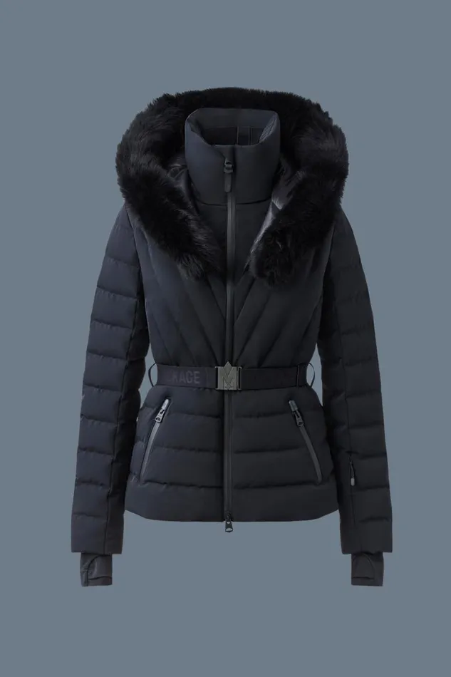 Downs and Jackets Women Mackage ELITA Down Ski Jacket With Removable Blue Fox Fur Trim Black Downs and Jackets Women Mackage ELITA Down Ski Jacket With Removable Blue Fox Fur Trim Black