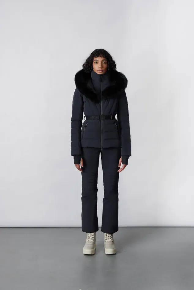Downs and Jackets Women Mackage ELITA Down Ski Jacket With Removable Blue Fox Fur Trim Black Downs and Jackets Women Mackage ELITA Down Ski Jacket With Removable Blue Fox Fur Trim Black