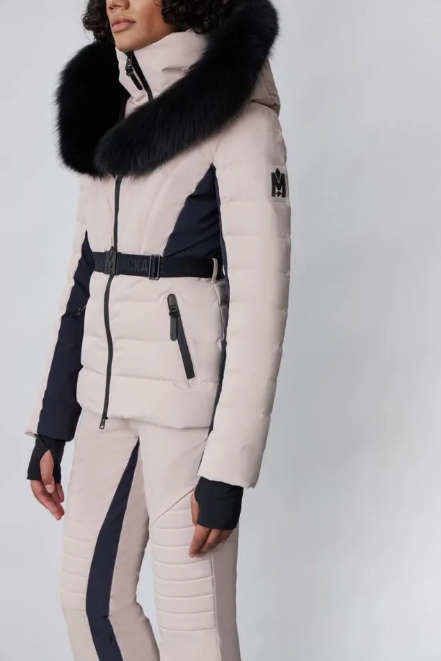 Downs and Jackets Women Mackage ELITA Down Ski Jacket With Removable Blue Fox Fur Trim Black Downs and Jackets Women Mackage ELITA Down Ski Jacket With Removable Blue Fox Fur Trim Black