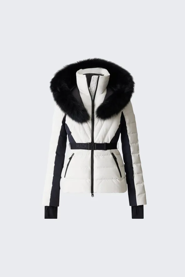 Downs and Jackets Women Mackage ELITA Down Ski Jacket With Removable Blue Fox Fur Trim Black Downs and Jackets Women Mackage ELITA Down Ski Jacket With Removable Blue Fox Fur Trim Black