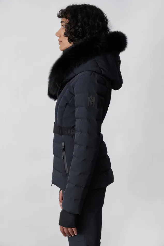 Downs and Jackets Women Mackage ELITA Down Ski Jacket With Removable Blue Fox Fur Trim Black Downs and Jackets Women Mackage ELITA Down Ski Jacket With Removable Blue Fox Fur Trim Black