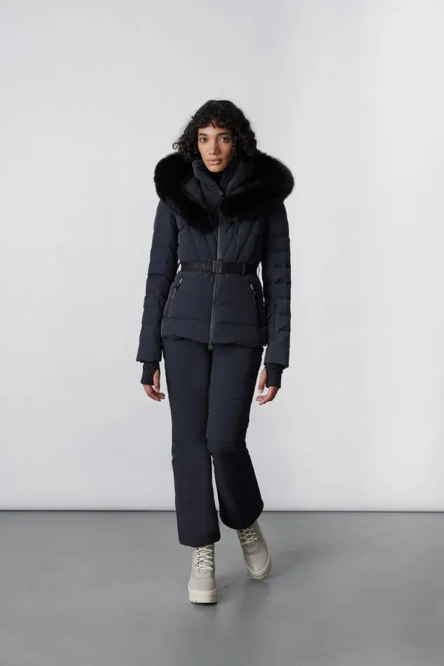 Downs and Jackets Women Mackage ELITA Down Ski Jacket With Removable Blue Fox Fur Trim Black Downs and Jackets Women Mackage ELITA Down Ski Jacket With Removable Blue Fox Fur Trim Black