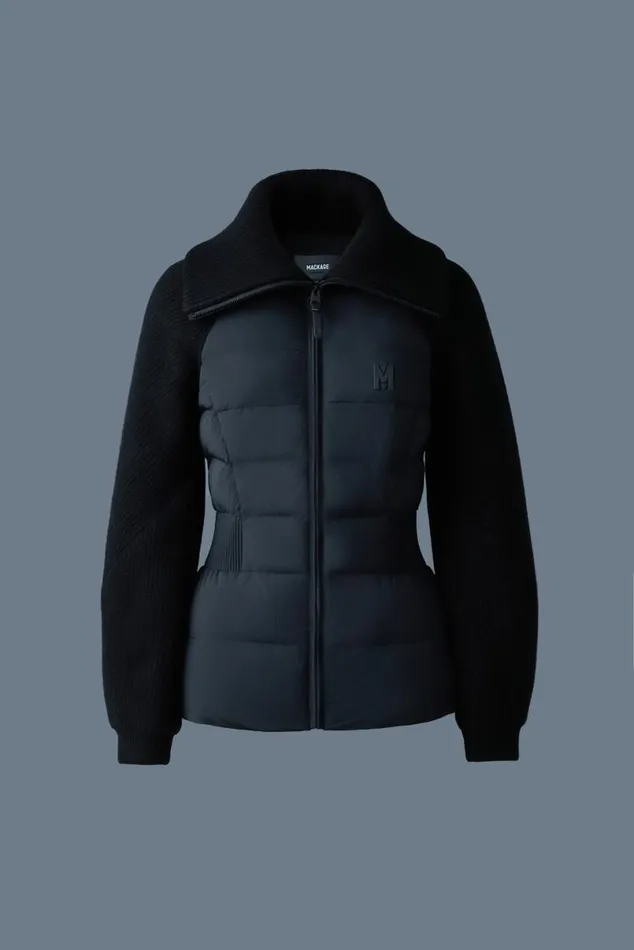 Downs and Jackets Women Mackage FOXY Light Down Mixed Media Jacket Black Downs and Jackets Women Mackage FOXY Light Down Mixed Media Jacket Black