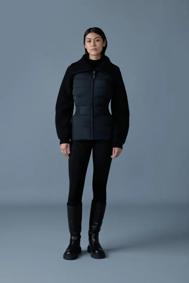 Downs and Jackets Women Mackage FOXY Light Down Mixed Media Jacket Black Downs and Jackets Women Mackage FOXY Light Down Mixed Media Jacket Black