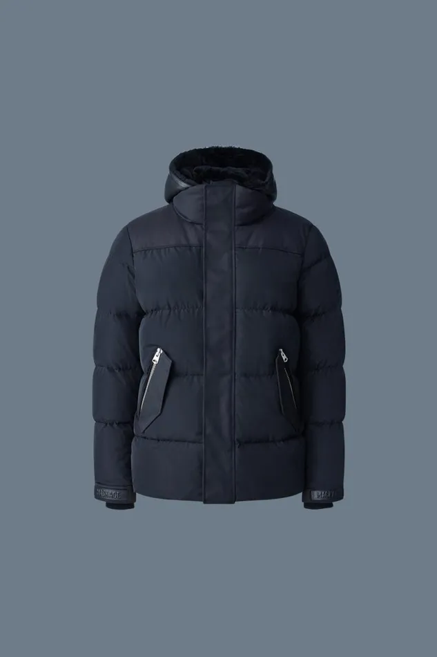 Downs and Parkas Men Mackage RILEY Classic Down Jacket With Removable Shearling Bib Black Downs and Parkas Men Mackage RILEY Classic Down Jacket With Removable Shearling Bib Black