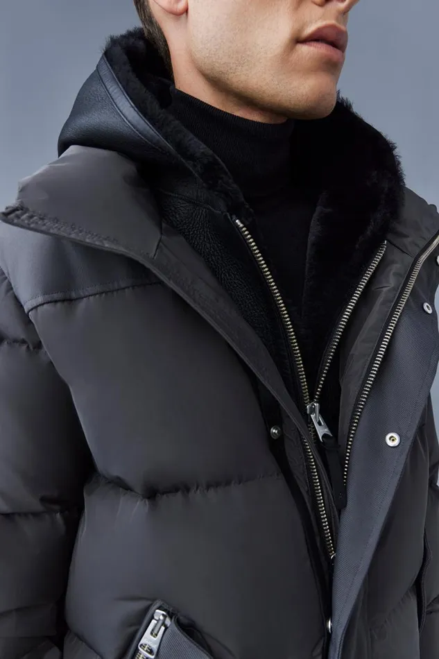 Downs and Parkas Men Mackage RILEY Classic Down Jacket With Removable Shearling Bib Black Downs and Parkas Men Mackage RILEY Classic Down Jacket With Removable Shearling Bib Black