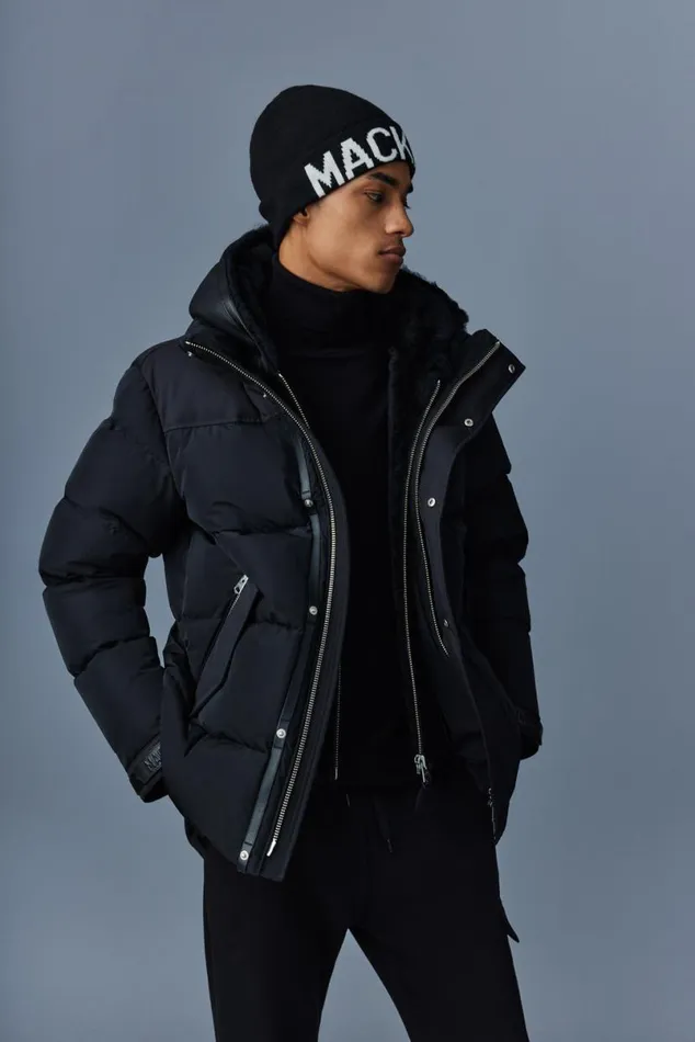Downs and Parkas Men Mackage RILEY Classic Down Jacket With Removable Shearling Bib Black Downs and Parkas Men Mackage RILEY Classic Down Jacket With Removable Shearling Bib Black