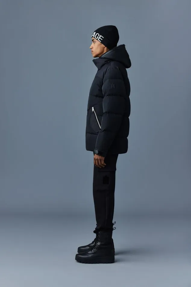 Downs and Parkas Men Mackage RILEY Classic Down Jacket With Removable Shearling Bib Black Downs and Parkas Men Mackage RILEY Classic Down Jacket With Removable Shearling Bib Black