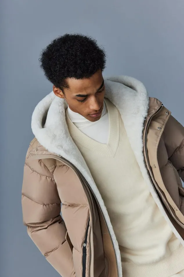 Downs and Parkas Men Mackage RILEY Classic Down Jacket With Removable Shearling Bib Black Downs and Parkas Men Mackage RILEY Classic Down Jacket With Removable Shearling Bib Black