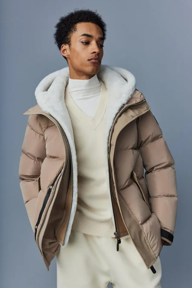 Downs and Parkas Men Mackage RILEY Classic Down Jacket With Removable Shearling Bib Black Downs and Parkas Men Mackage RILEY Classic Down Jacket With Removable Shearling Bib Black