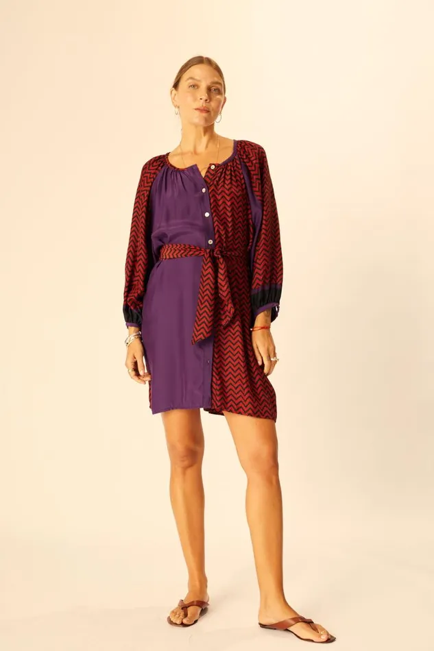 Dresses Shop Natalie Martin ALEX SHORT DRESS Block Zigzag Aubergine