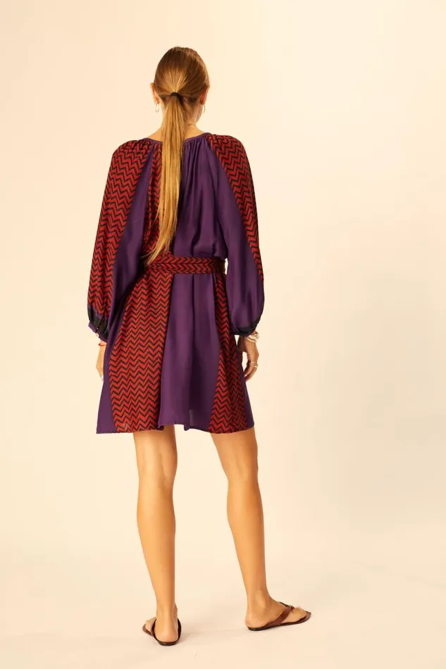 Dresses Shop Natalie Martin ALEX SHORT DRESS Block Zigzag Aubergine