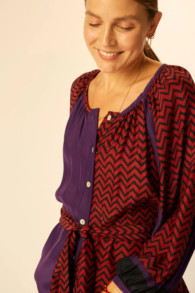 Dresses Shop Natalie Martin ALEX SHORT DRESS Block Zigzag Aubergine