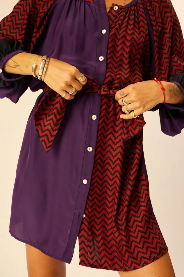 Dresses Shop Natalie Martin ALEX SHORT DRESS Block Zigzag Aubergine