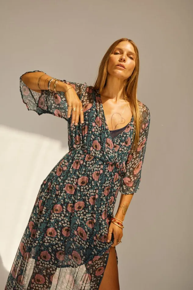 Dresses Shop Natalie Martin COCO MAXI Vintage Flowers Indigo
