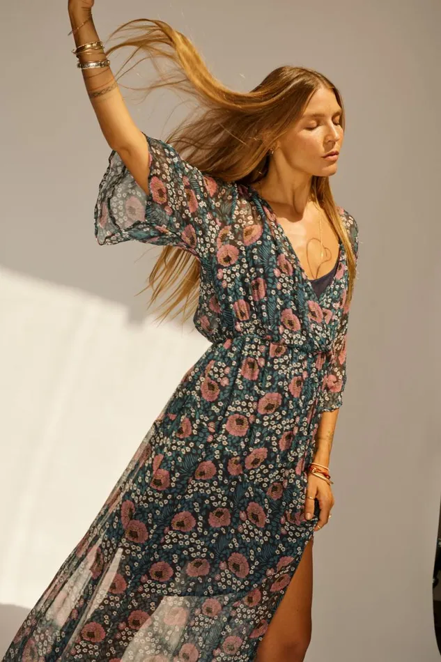 Dresses Shop Natalie Martin COCO MAXI Vintage Flowers Indigo