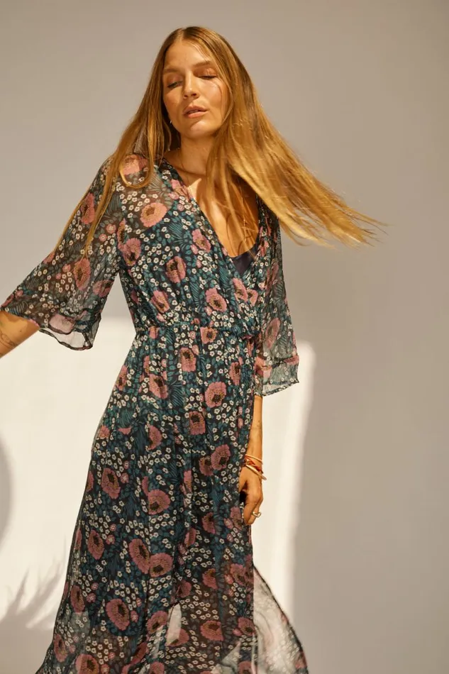Dresses Shop Natalie Martin COCO MAXI Vintage Flowers Indigo