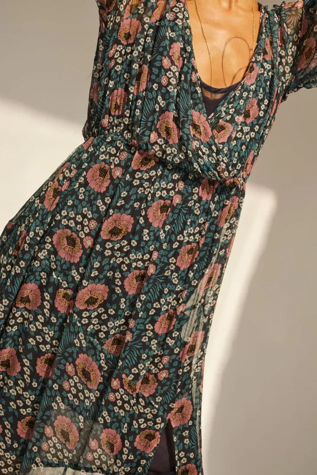 Dresses Shop Natalie Martin COCO MAXI Vintage Flowers Indigo