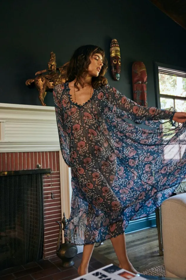 Dresses Shop Natalie Martin FIORE MAXI Vintage Flowers Indigo