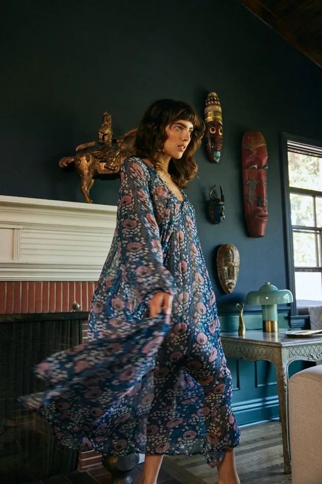 Dresses Shop Natalie Martin FIORE MAXI Vintage Flowers Indigo